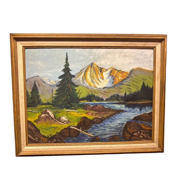 1965 Original Oil On Canvas Painting Signed R. Lyons Nature Scene