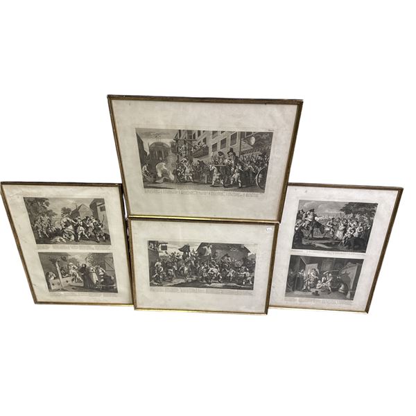 4 Framed Vintage Etching Prints