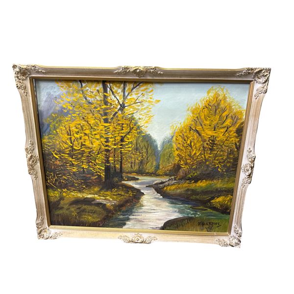 Vintage Framed Original Oil On Canvas Nature Scene Painting By R.G. Lyons