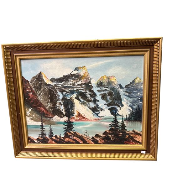 Vintage Framed Original Oil On Canvas Mountain Scene Painting Artist Signed