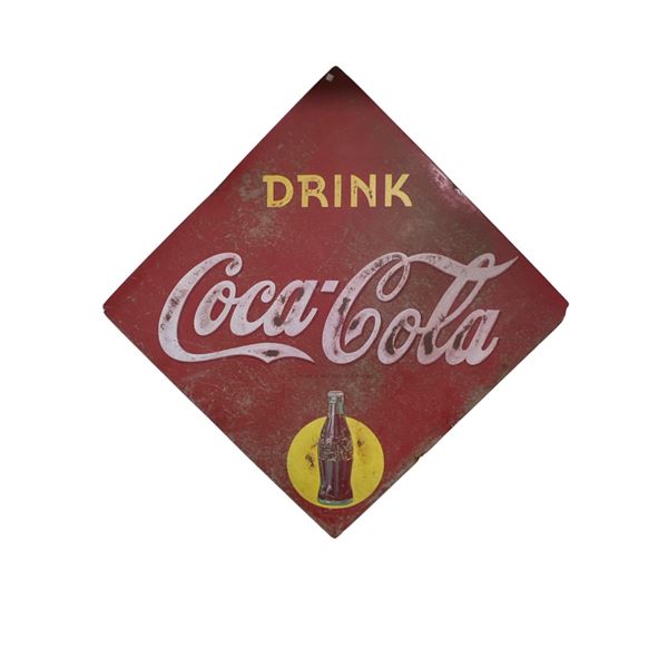 Original Vintage Coca-Cola Diamond Cardboard Advertisement Sign