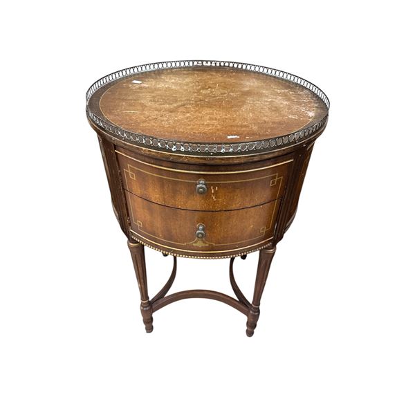Vintage Round 2 Drawer Skirted Side Table