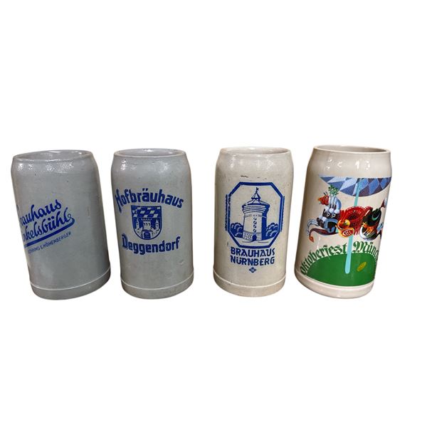 4 Vintage Stoneware Steins