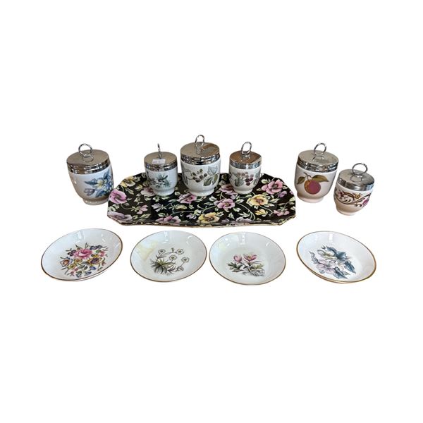 Assorted Vintage Porcelain Ware: Lidded Containers, Small Plates, & Larger Plate: Royal Worchester