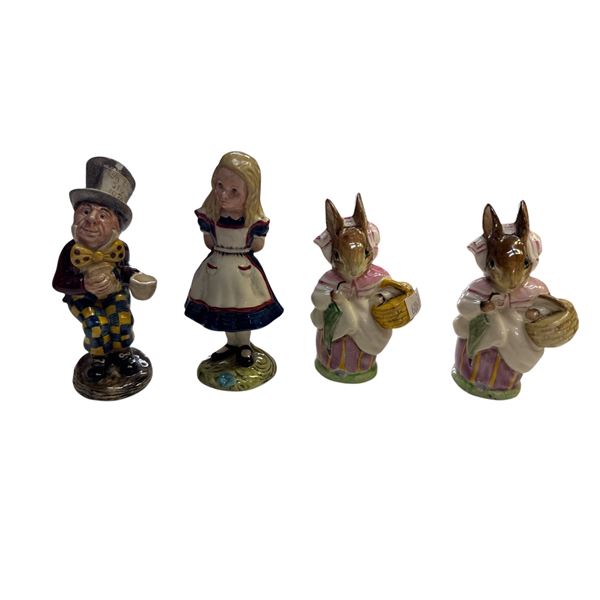 3 Vintage Porcelain Beswick Figurines Alice In Wonderland & Beatrix Bunnies