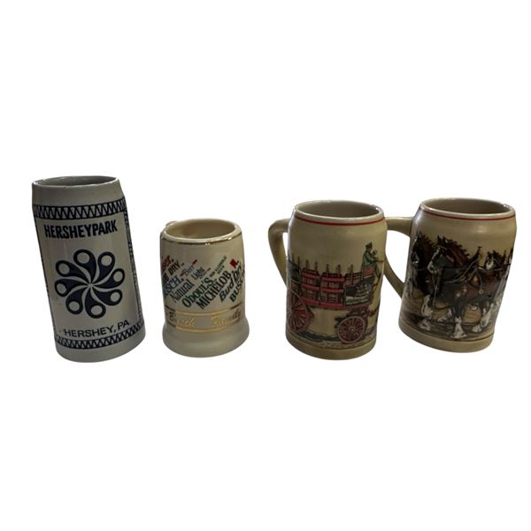 4 Vintage Steins: Budweiser & Other