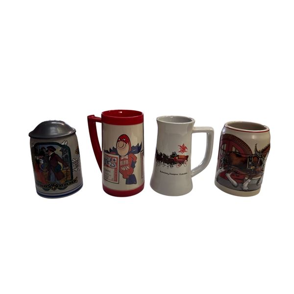 4 Vintage Steins: Budweiser & Other