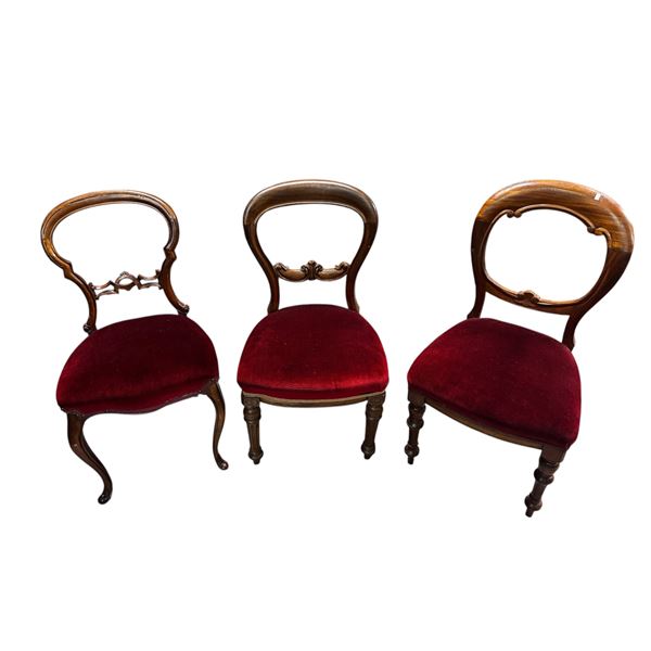 3 Balloon Back Red Velvet Top Chairs
