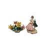 Image 1 : 2 Vintage Porcelain Collectibles: Capodimonte Floral Basket & Victorian Figurine