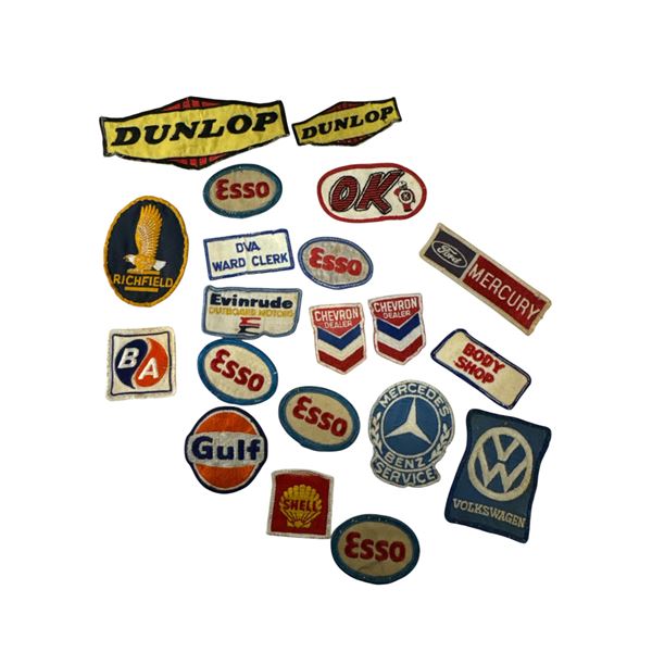 Assorted Vintage Patches: Gulf, Esso, B/A, Dunlop, & More