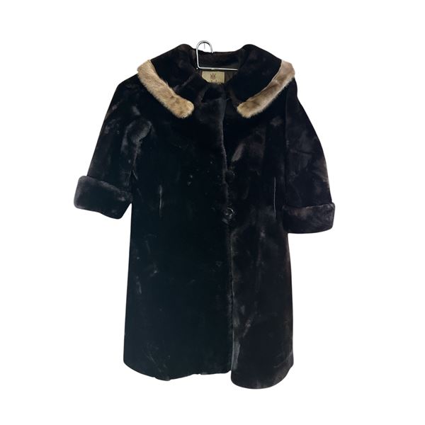 Hudsons Bay Company Faux Fur Coat Brown Real Fur Trim