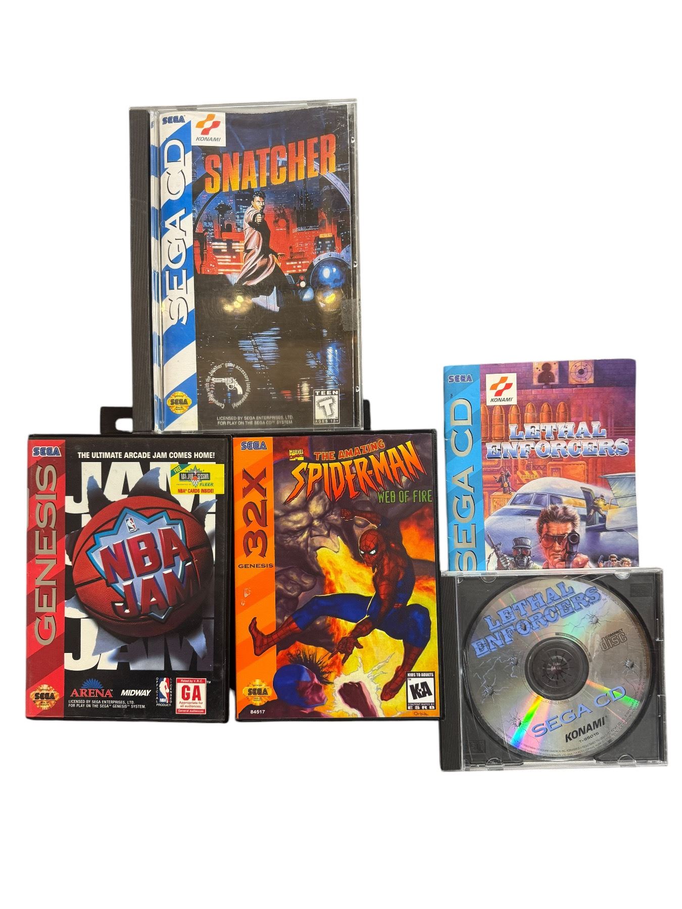 4 Reproduction Vintage Sega Video Games: Snatcher, Lethal Force, Spider ...