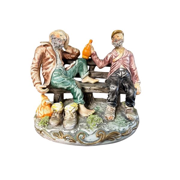 Vintage Capodimonte Style Porcelain Drunk Hobos Figurine