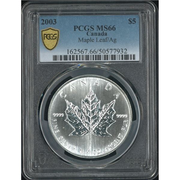 Canada, 2003, Maple Leaf $5, 1 Oz, 0.9999Ag. PCGS MS66.