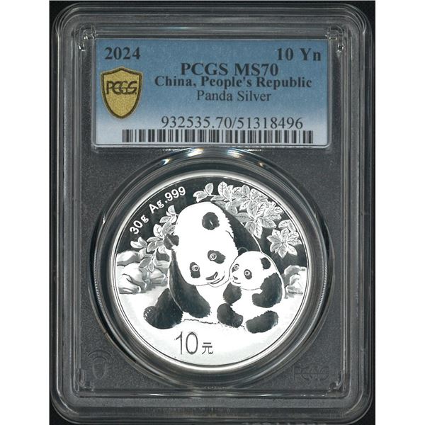 China, 2024, Panada 10 Yuen, 1 Oz, 0999Ag. PCGS MS70.