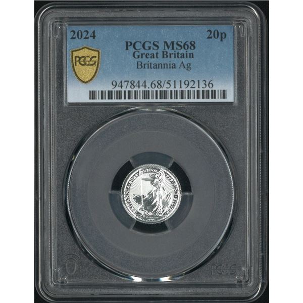 Great Britain, 2024, Britannia 20 pence, 1/20 oz Fine silver. PCGS MS68.