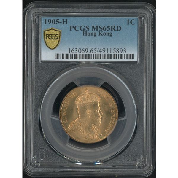 Hong Kong, 1905H King George V 1 cent. PCGS MS65RD. Rare in this eye-appealing condition.