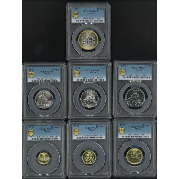 Macau, 1999, Standard coin set, set of (7), including: 10/ 20/  50 Avos & 1/ 2/ 5/ 10 Patacas. PCGS 