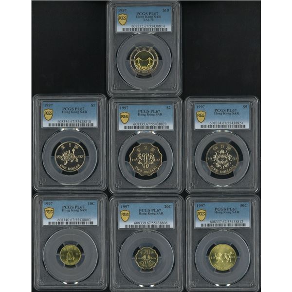 Hong Kong, 1997, Standard coin set of 7 pcs. All graded as PCGS PL67.