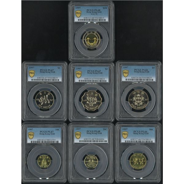 Hong Kong, 1997, Standard coin set of 7 pcs. All graded as PCG PL66- 68.