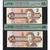 Image 1 : Canada, 1986, $2, Lot of 2, EGL0969690 & EGL 2287822. Both PMG 66EPQ. Radar S/N.