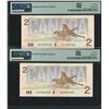 Image 2 : Canada, 1986, $2, Lot of 2, EGL0969690 & EGL 2287822. Both PMG 66EPQ. Radar S/N.