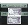 Image 1 : Egypt, 1940 (ND 1971), 5 Piastres, Lot of 2 fancy S/N, S/65 657657 & J/66 879978. PMG 58EPQ Repeater