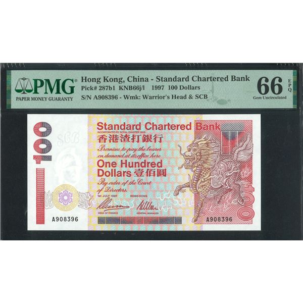 Standard Chartered Bank, 1997, $100, A908396. PMG 66EPQ. A Prefix.