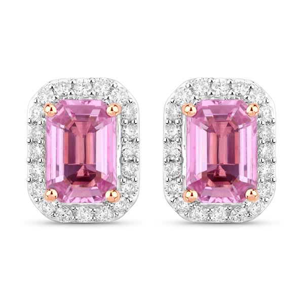 Genuine Pink Sapphire and White Diamond Earrings