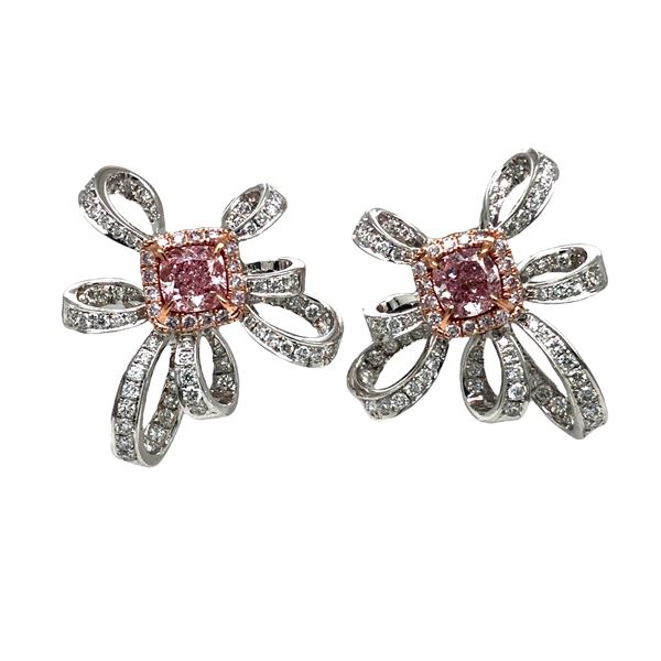 GIA Pink and Colorless Diamond Earrings