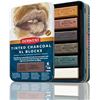 Image 1 : Derwent Tinted Charcoal XL Blocks Tin, Naturally Water Soluble, For Wet and Dry Use, Assorted Colour