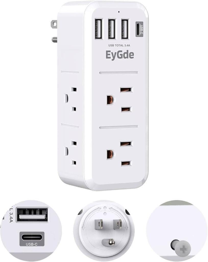 Power Rotation Bar EyGde Multi Plug Outlet Extender Surge Protector 1700J, Wall Power Bar ...