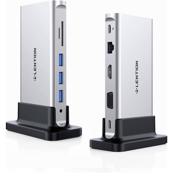 LENTION USB C Docking Station 100W Power Dock, 4K HDMI, VGA, Gigabit Ethernet, Card Reader, USB 3.0