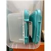 Image 2 : Transparent Storage Bin with Turquoise Lids and Handles