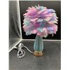 Image 1 : Electric Table Lamp With Multicolor Feather Shade And Gold Base
