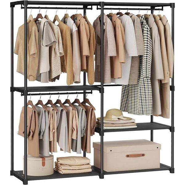 SONGMICS Portable Closet, Freestanding Closet Organizer, Clothes Rack with Shelves, Hanging Rods, St