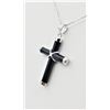 Image 2 : Sterling Silver Black Onyx (6ct) Cross Pendant with Sterling Silver Chain, W/A $545.00.