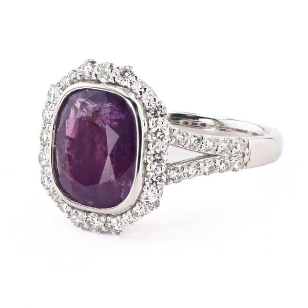 5.27 ctw UNHEATED Purple Pink KASHMIR Sapphire and 0.84 ctw Diamond Platinum Rin