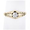 Antique 14k Gold 0.30 ctw Old European Diamond Engagement Ring w/ Repousse Sides