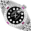 Image 1 : Rolex Ladies Stainless Steel Black Diamond And Ruby Date Wristwatch 26MM