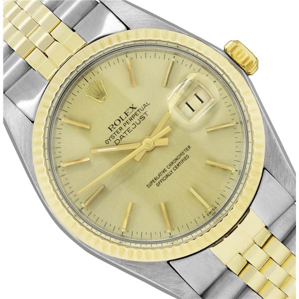 Rolex Mens Two Tone Yellow Gold And Stainless Steel Champagne Index Datejust Wri