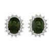 Image 1 : 14K White Gold 3.98 ctw Oval Green Sapphire & Round Diamond Halo Stud Earrings