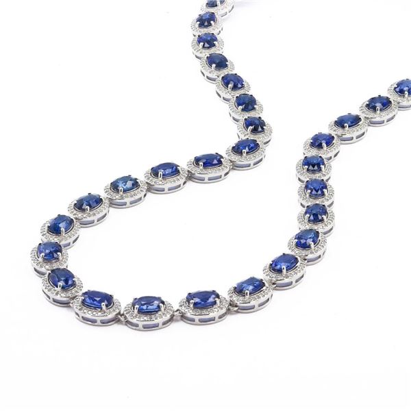 31.58 ctw Blue Sapphire and 3.66 ctw Diamond Platinum Necklace