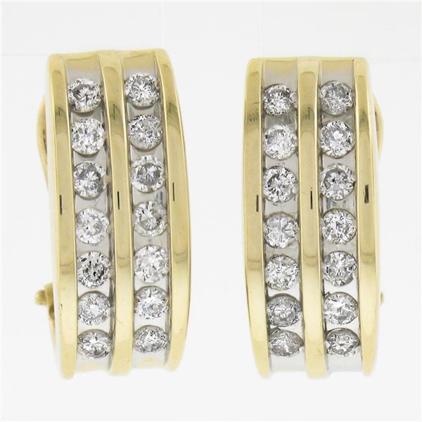 Simple 14K Yellow Gold 0.56 ctw Channel Round Diamond 2 Row Cuff Omega Earrings