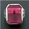 Image 2 : Antique Art Deco Mens Large Engraved 14k White Gold & Rectangular Red Stone Ring