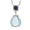 Image 6 : New 14k Gold 2.44 ctw Pear Aquamarine & Sapphire Pendant & Adjustable Cable Chai