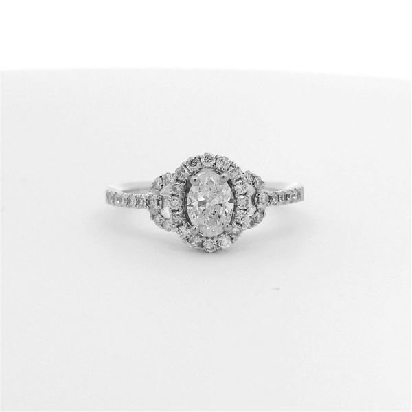 0.79 ctw Diamond Halo Wedding Ring - 14KT White Gold