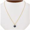 New 14K Gold GIA Zoned Blue & Yellow Heart Sapphire Solitaire Pendant Necklace