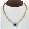 Image 2 : 18K TT Gold 3.30 ctw GIA Bezel Oval Sapphire & Pave Diamond Cable Link Necklace