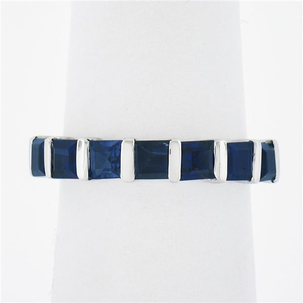 Platinum 1.82 ctw Square Step Cut Sapphire Bar Channel Set Stack Wedding Band Ri